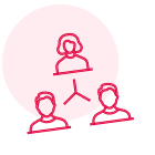 three person connection icon red